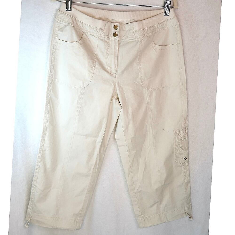 Chico's Women's Light Khaki Stretch Straight Leg Drawstring Ankle SZ 0
